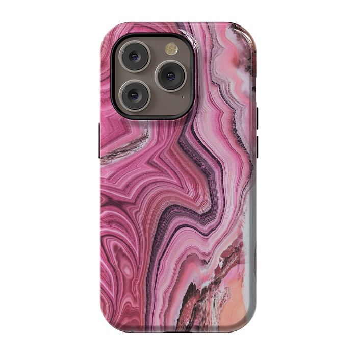 iPhone 14 Pro StrongFit Candy pink marble waves by Oana 