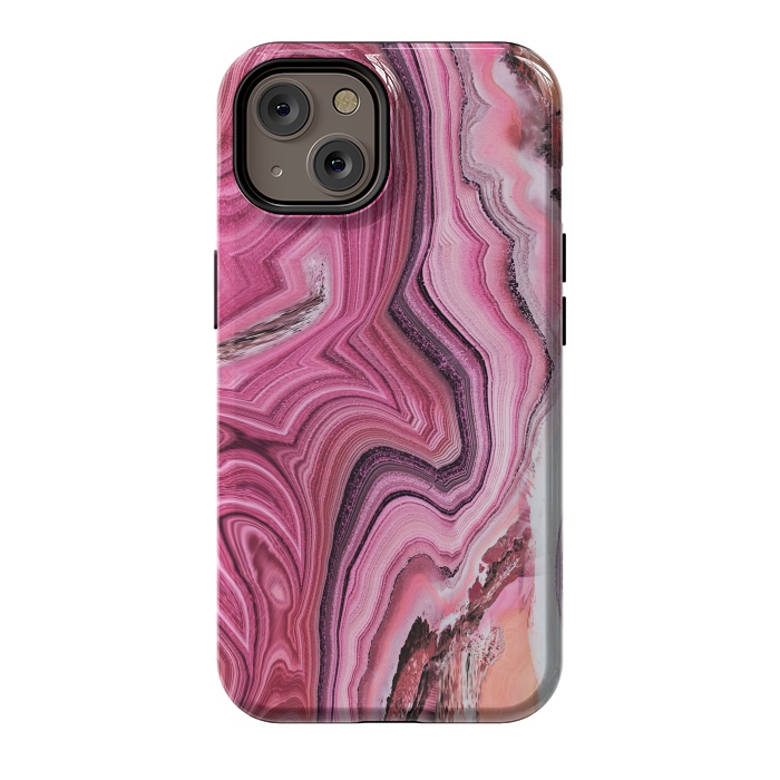 iPhone 14 StrongFit Candy pink marble waves by Oana 
