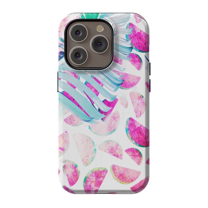 iPhone 14 Pro StrongFit Grungy watermelon and bana leaf pattern by Oana 