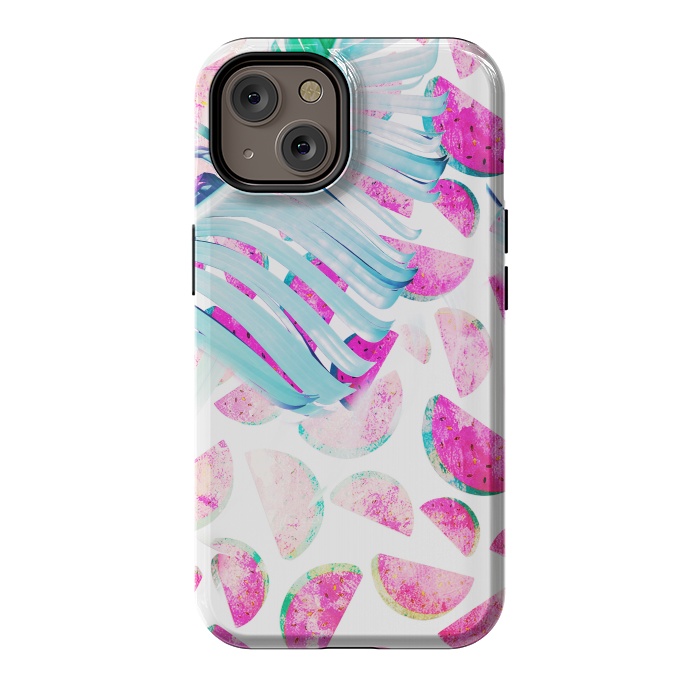 iPhone 14 StrongFit Grungy watermelon and bana leaf pattern by Oana 