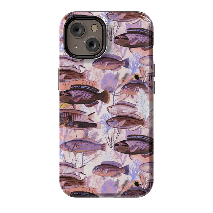 iPhone 14 StrongFit Colorful coral reef and fish botanical pattern by Oana 
