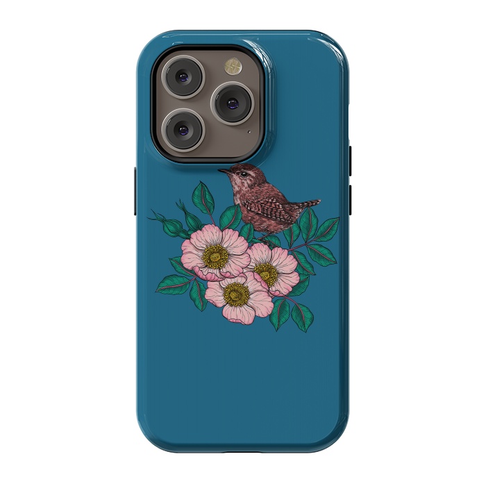 iPhone 14 Pro StrongFit Wren and dog rose bouquet by Katerina Kirilova