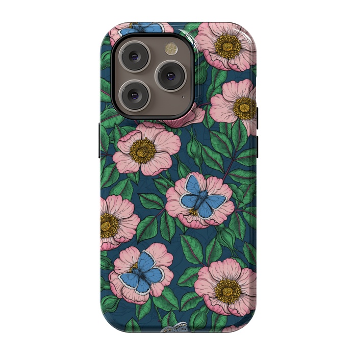 iPhone 14 Pro StrongFit Dog rose and butterflies by Katerina Kirilova