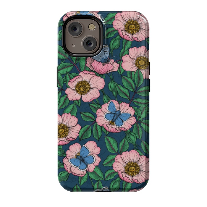 iPhone 14 StrongFit Dog rose and butterflies by Katerina Kirilova