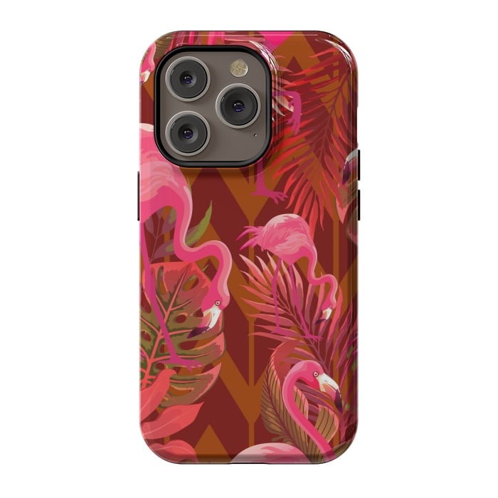 iPhone 14 Pro StrongFit Pink Flamingos On The Beach by ArtsCase