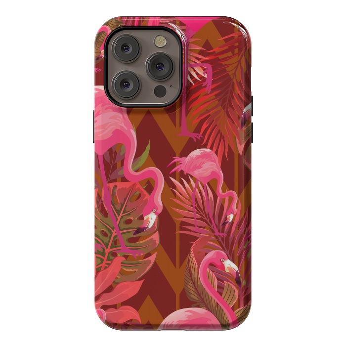 iPhone 14 Pro max StrongFit Pink Flamingos On The Beach by ArtsCase