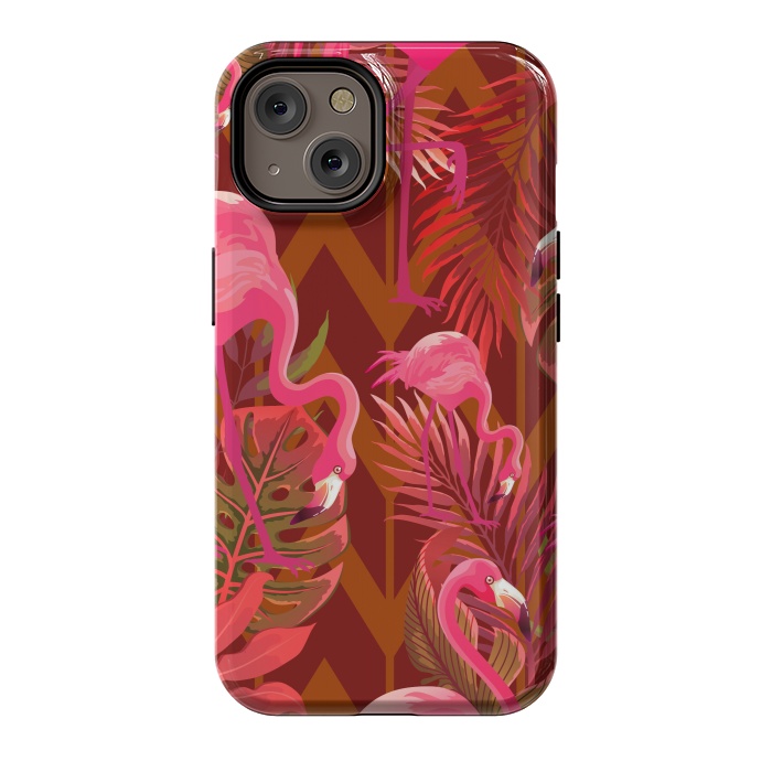 iPhone 14 StrongFit Pink Flamingos On The Beach by ArtsCase