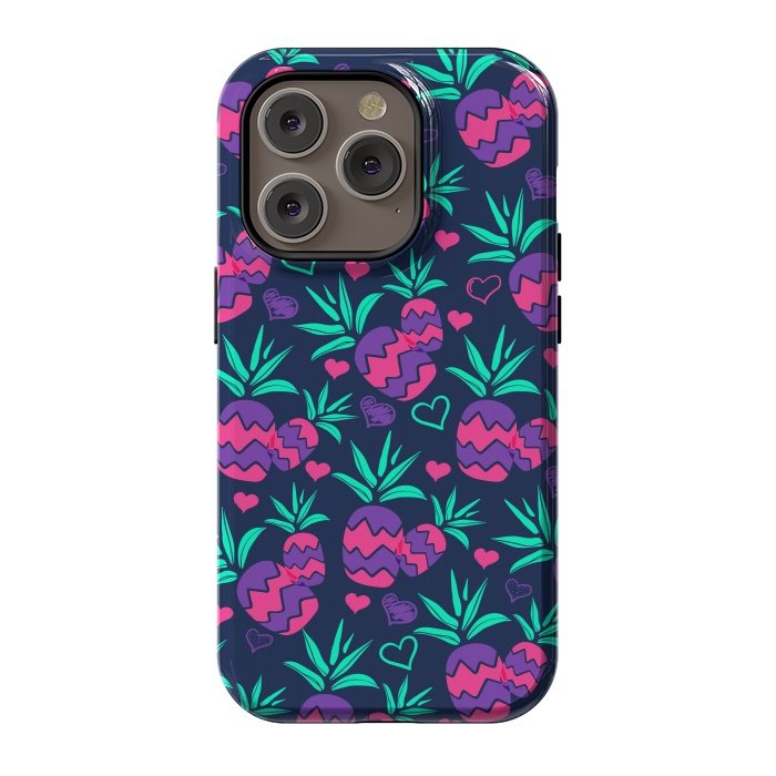 iPhone 14 Pro StrongFit Pineapples In Neon by ArtsCase