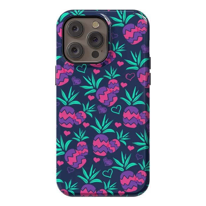 iPhone 14 Pro max StrongFit Pineapples In Neon by ArtsCase