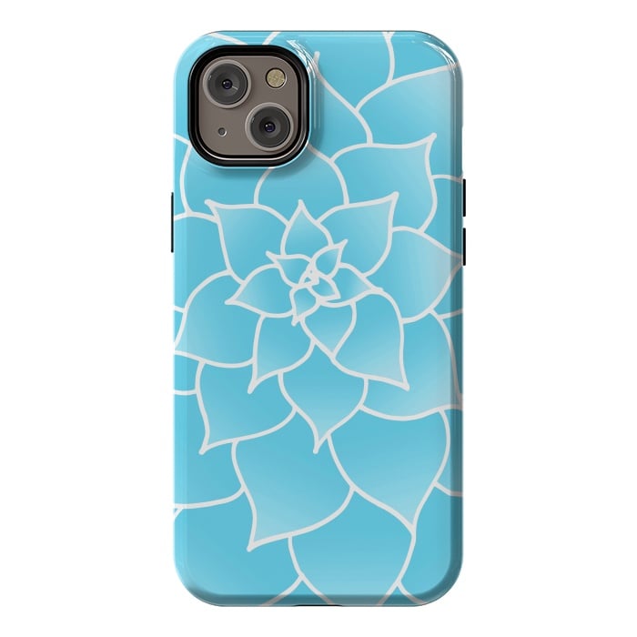 iPhone 14 Plus StrongFit Abstract Blue Succulent Flower by Julie Erin Designs