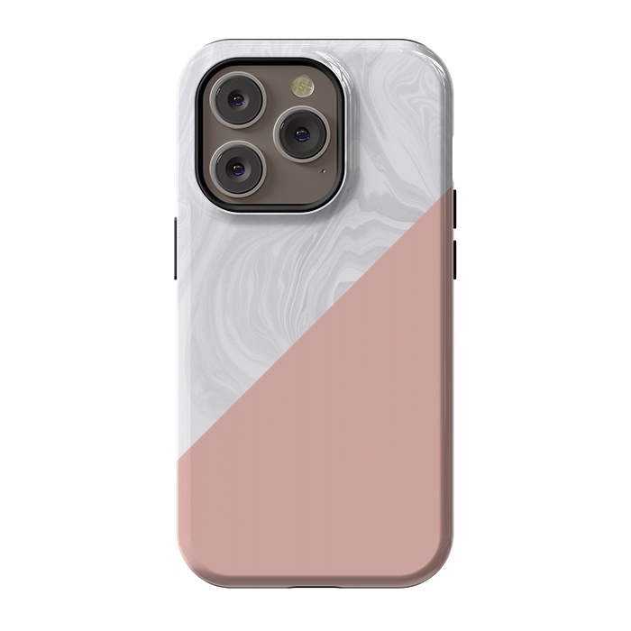 iPhone 14 Pro StrongFit Rose Gold and White Marble Texture by Julie Erin Designs