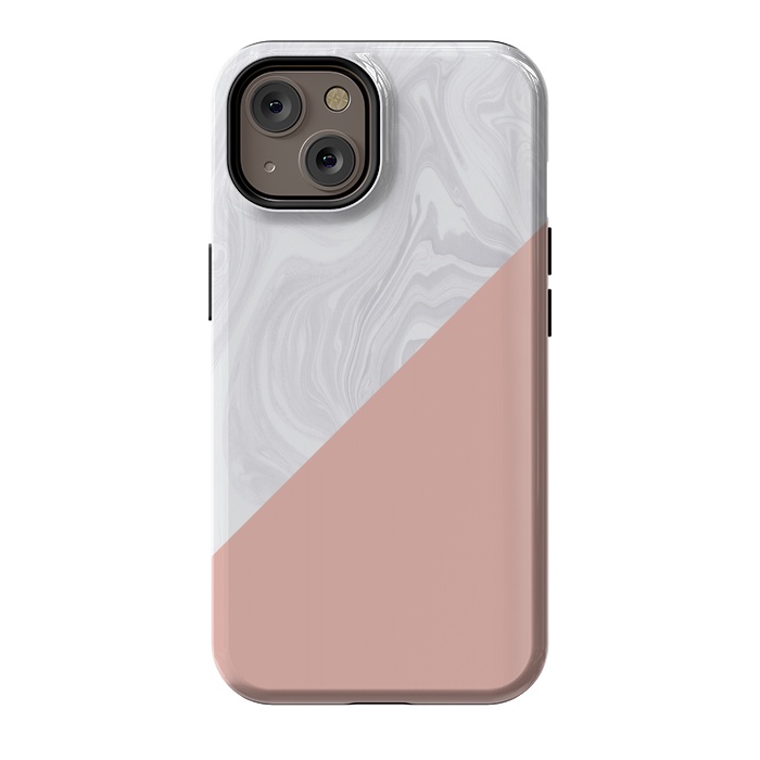 iPhone 14 StrongFit Rose Gold and White Marble Texture by Julie Erin Designs