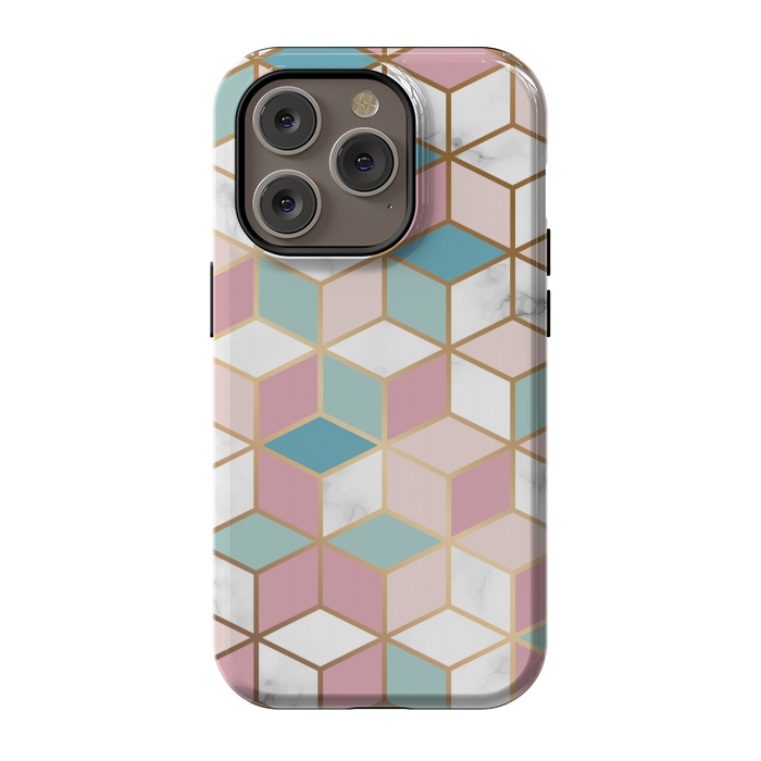 iPhone 14 Pro StrongFit Crystals In Blue And Pink Marble by ArtsCase