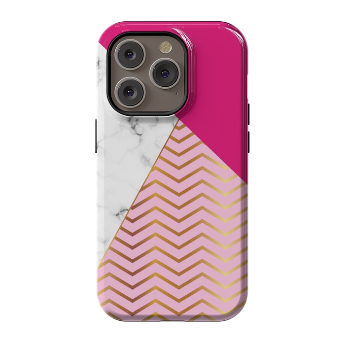 iPhone 14 Pro StrongFit Curved Lines In Marble And Magenta by ArtsCase