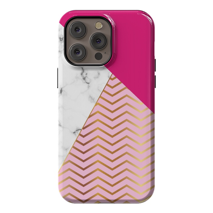 iPhone 14 Pro max StrongFit Curved Lines In Marble And Magenta by ArtsCase