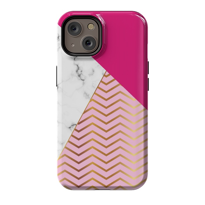 iPhone 14 StrongFit Curved Lines In Marble And Magenta by ArtsCase