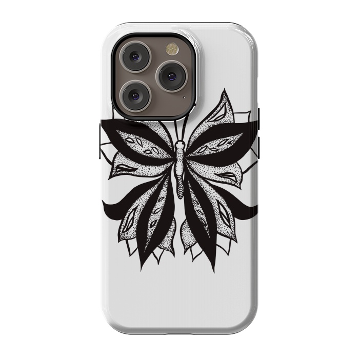 iPhone 14 Pro StrongFit Abstract Butterfly Stipple Shaded Ink Drawing by Boriana Giormova