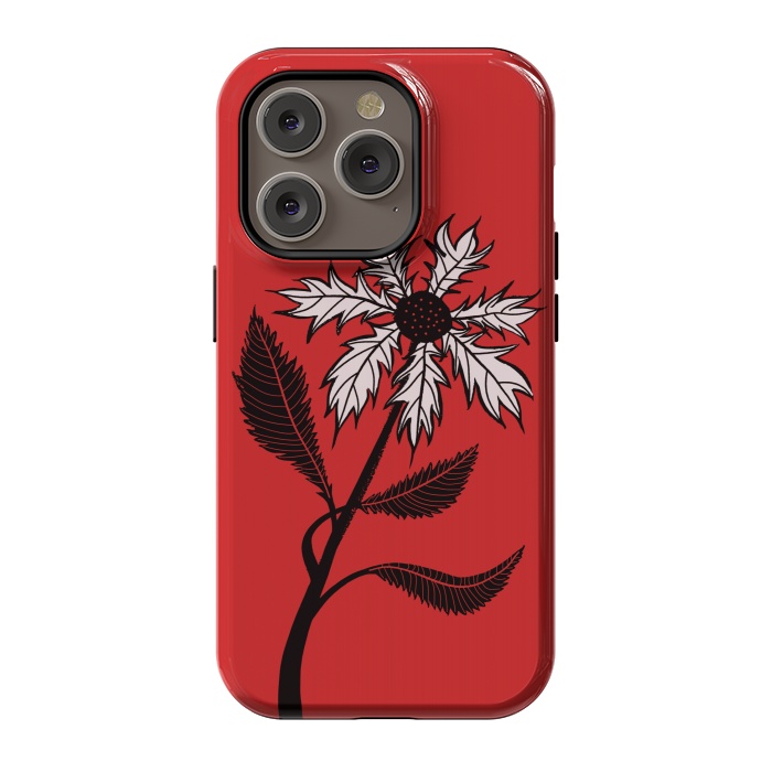 iPhone 14 Pro StrongFit Imaginary Flower In Ink - Black And White On Red by Boriana Giormova
