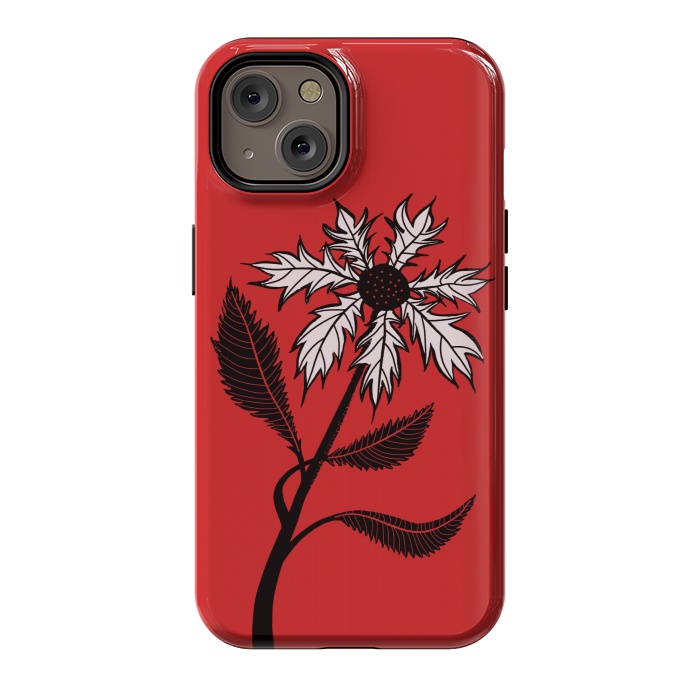 iPhone 14 StrongFit Imaginary Flower In Ink - Black And White On Red by Boriana Giormova