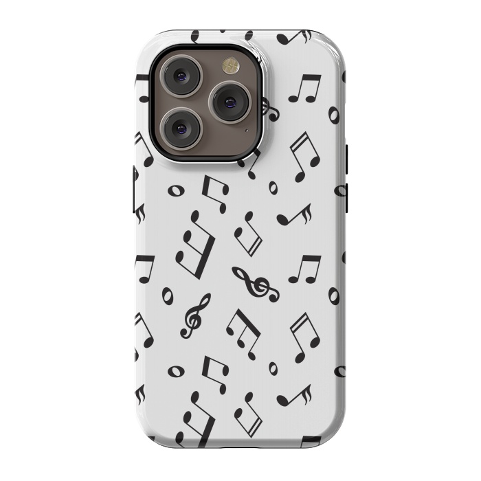 iPhone 14 Pro StrongFit BLACK AND WHITE MUSICAL PATTERN by MALLIKA