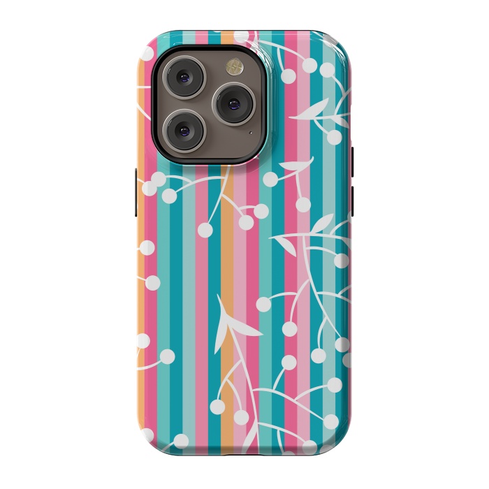 iPhone 14 Pro StrongFit STRIPES WHITE FLORAL PATTERN by MALLIKA