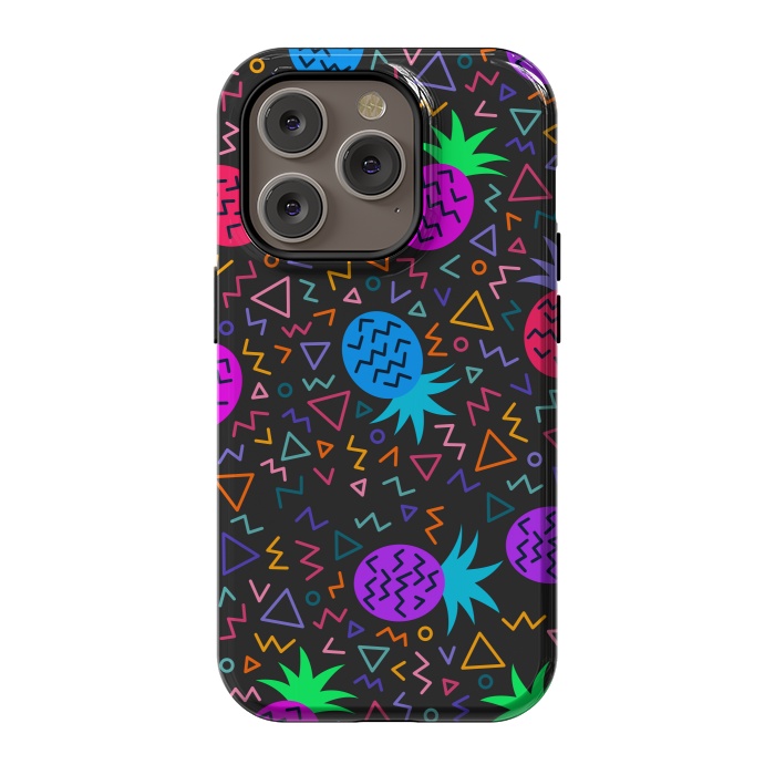 iPhone 14 Pro StrongFit pineapples in neon for summer by ArtsCase