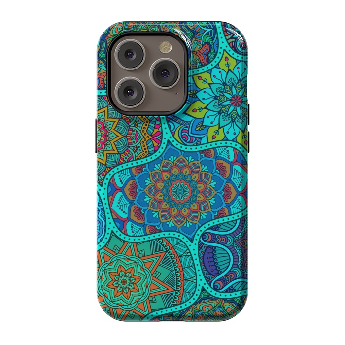 iPhone 14 Pro StrongFit Modern Mandalas In Blue And Green by ArtsCase