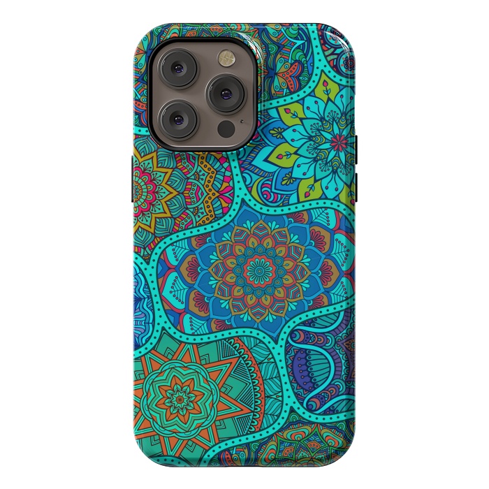 iPhone 14 Pro max StrongFit Modern Mandalas In Blue And Green by ArtsCase