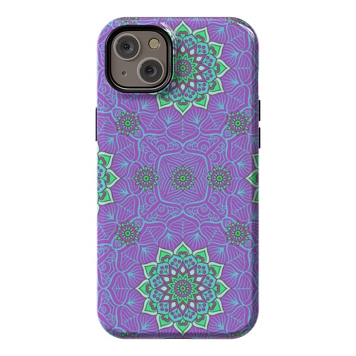 iPhone 14 Plus StrongFit Mandalas en verde neón y purpura by ArtsCase