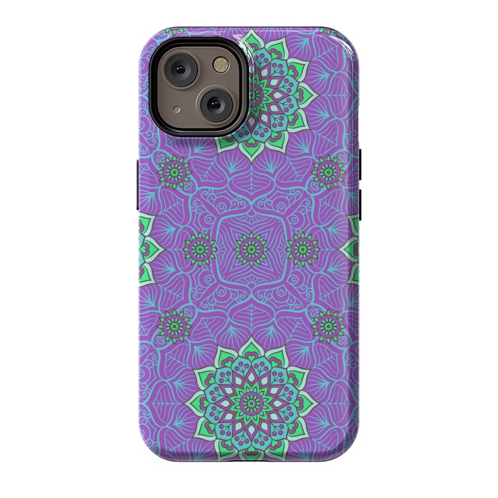 iPhone 14 StrongFit Mandalas en verde neón y purpura by ArtsCase