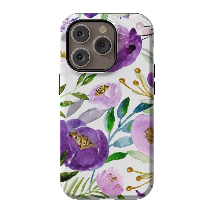 iPhone 14 Pro StrongFit Whimsical Ultraviolet and Gold Florals by Allgirls Studio
