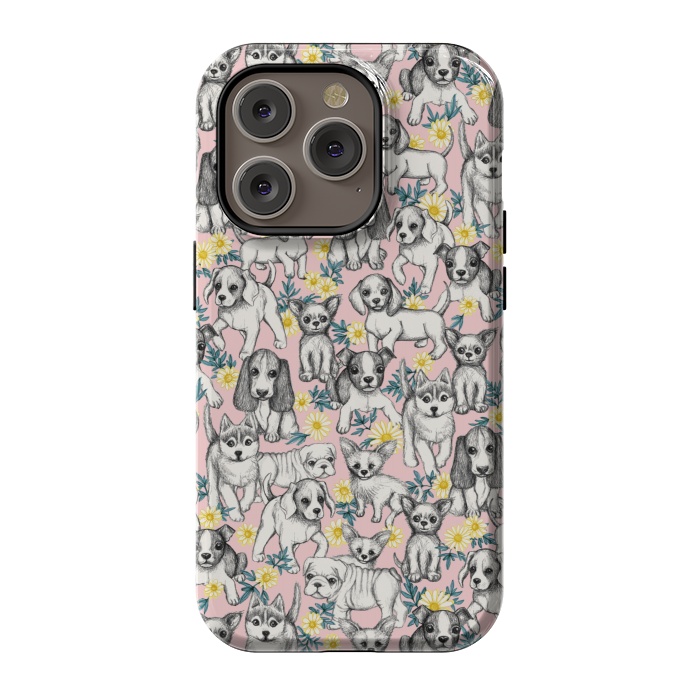 iPhone 14 Pro StrongFit Dogs and Daisies on Pink by Micklyn Le Feuvre