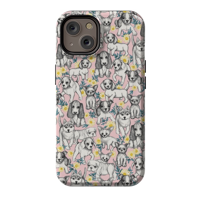iPhone 14 StrongFit Dogs and Daisies on Pink by Micklyn Le Feuvre