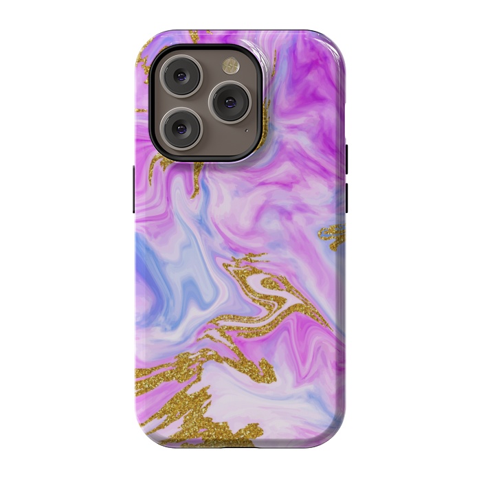 iPhone 14 Pro StrongFit liquid marble with gold accents by ArtsCase