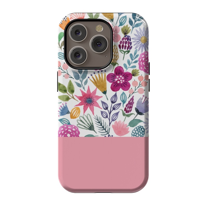 iPhone 14 Pro StrongFit watercolor flowers for summer by ArtsCase