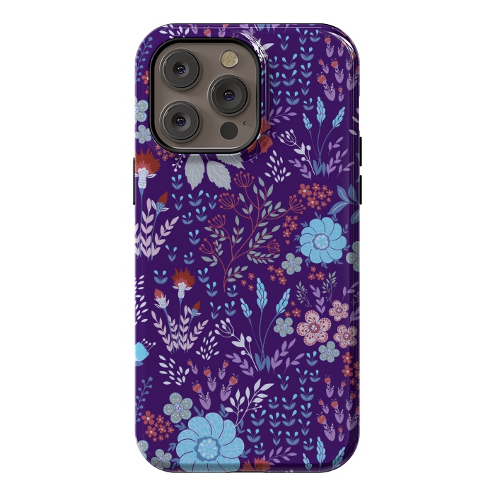 iPhone 14 Pro max StrongFit tiny flowers in cold colors by ArtsCase