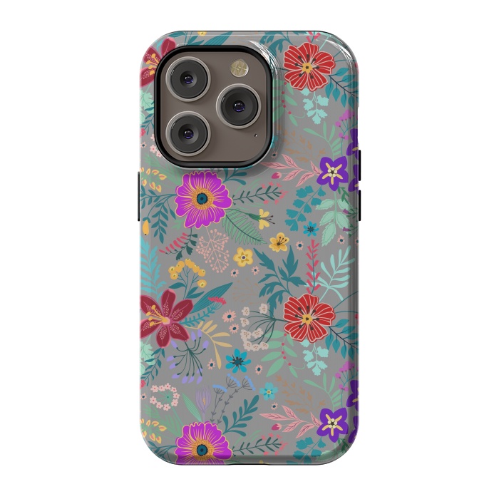 iPhone 14 Pro StrongFit flower patterns on gray background by ArtsCase