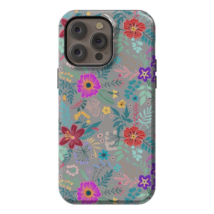 iPhone 14 Pro max StrongFit flower patterns on gray background by ArtsCase