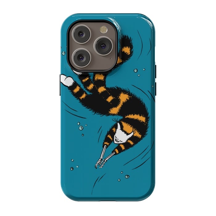 iPhone 14 Pro StrongFit Funny Cat Creature With Skeleton Hands Swimming by Boriana Giormova