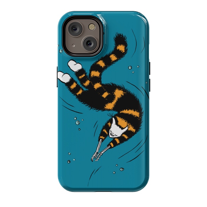 iPhone 14 StrongFit Funny Cat Creature With Skeleton Hands Swimming by Boriana Giormova