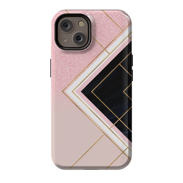 iPhone 14 StrongFit Modern Geometric Pink Gold Strokes Design by InovArts