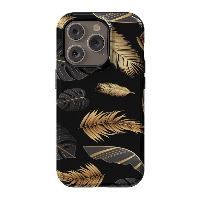 iPhone 14 Pro StrongFit BLACK GOLDEN FEATHERS by MALLIKA
