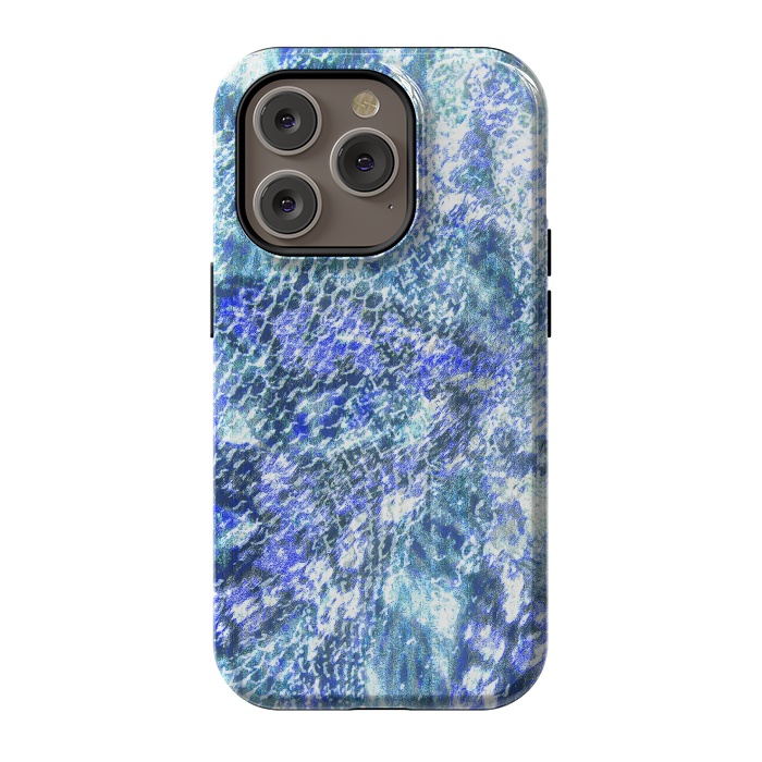 iPhone 14 Pro StrongFit Blue watercolor snake skin pattern by Oana 