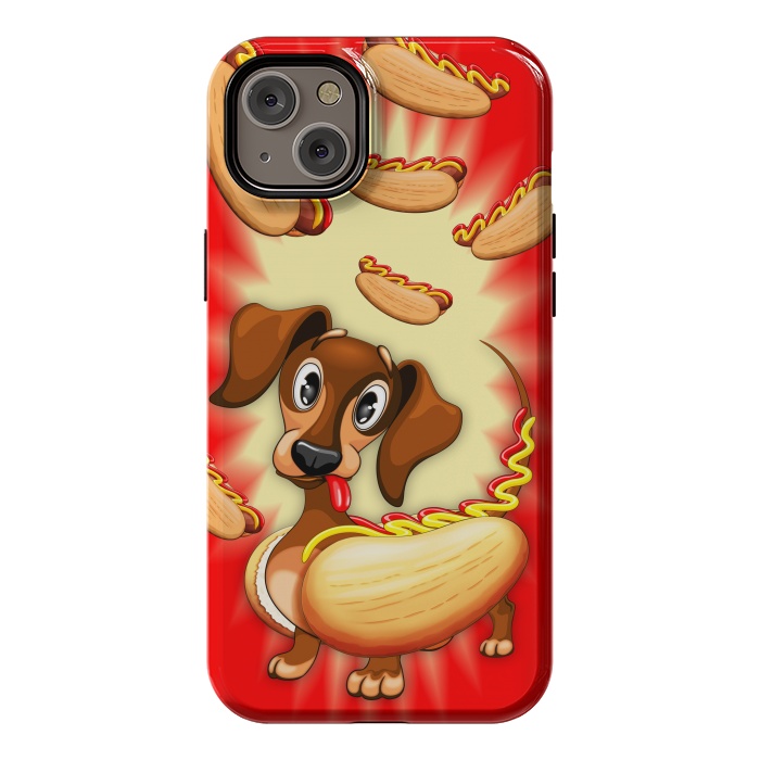 iPhone 14 Plus StrongFit Dachshund Hot Dog Cute and Funny Character by BluedarkArt
