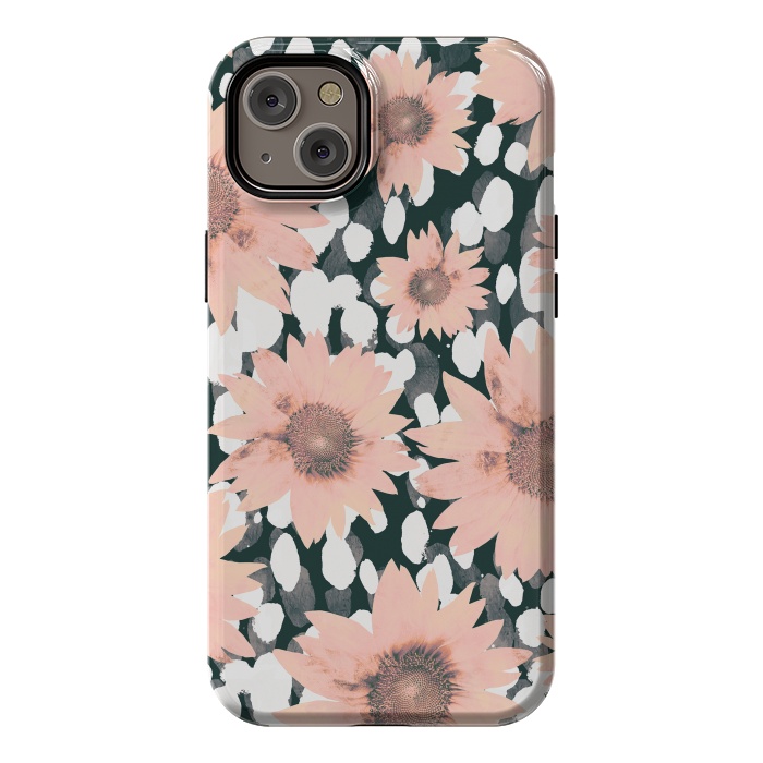 iPhone 14 Plus StrongFit Pink flower petals and paint dots by Oana 