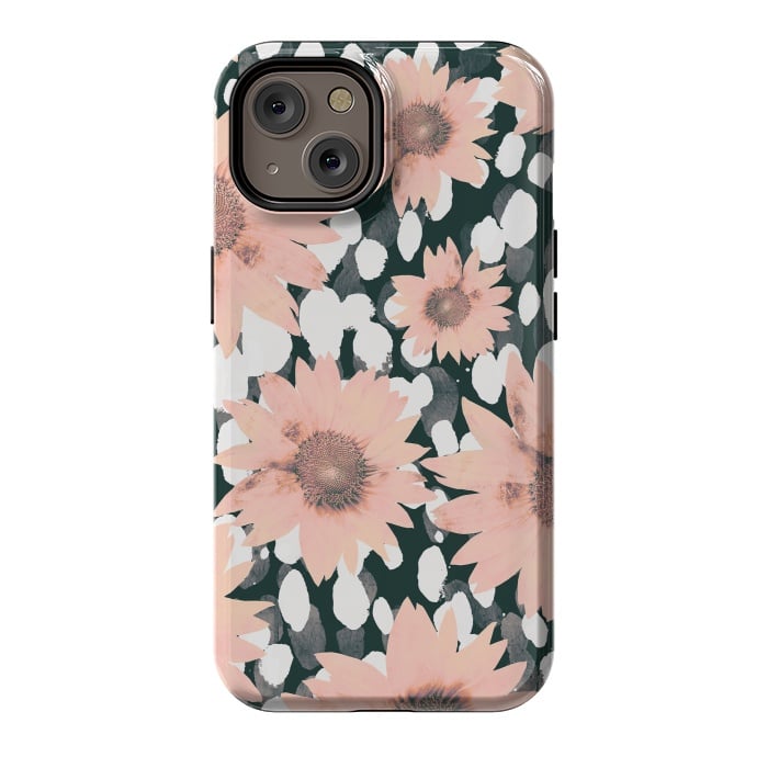 iPhone 14 StrongFit Pink flower petals and paint dots by Oana 