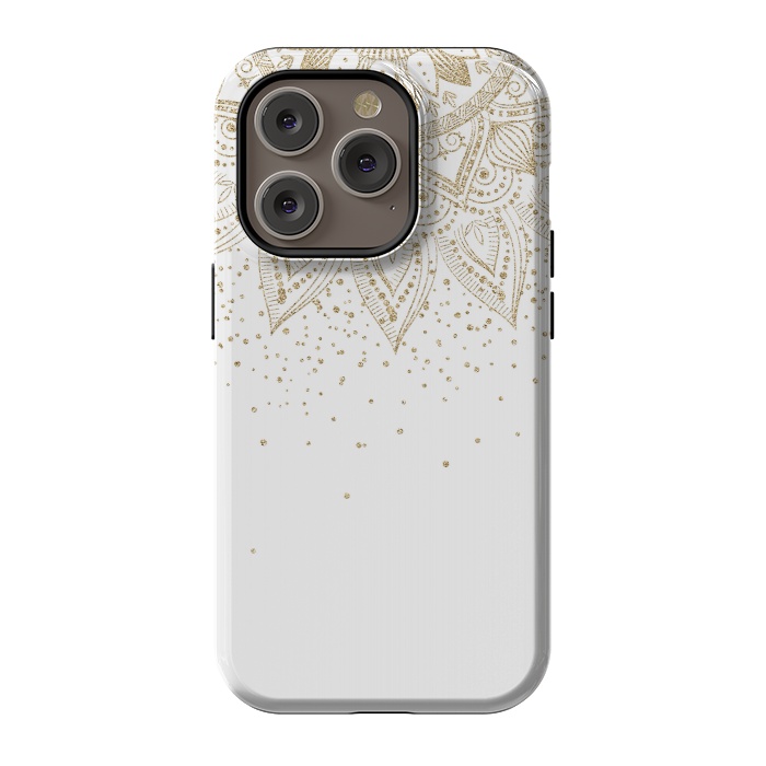 iPhone 14 Pro StrongFit Elegant Gold Mandala Confetti Design by InovArts