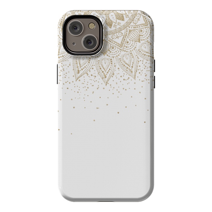 iPhone 14 Plus StrongFit Elegant Gold Mandala Confetti Design by InovArts