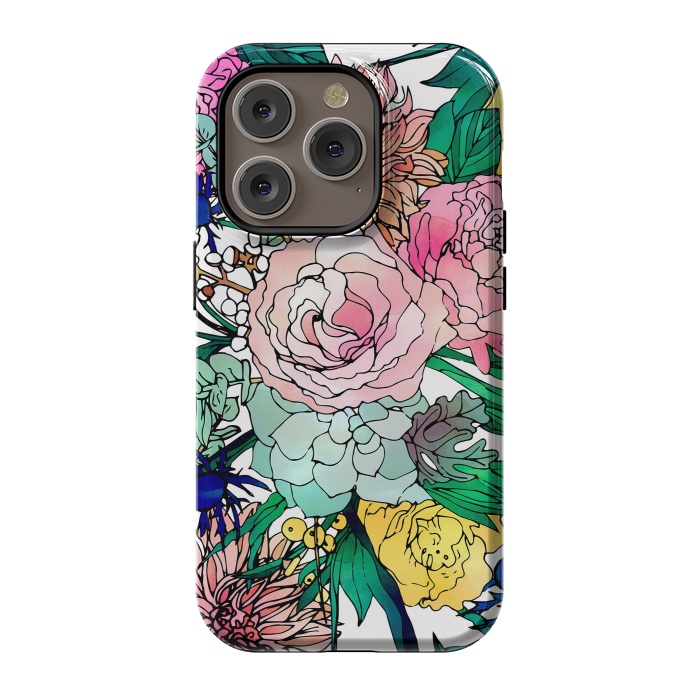iPhone 14 Pro StrongFit Stylish Colorful Watercolor Floral Pattern by InovArts