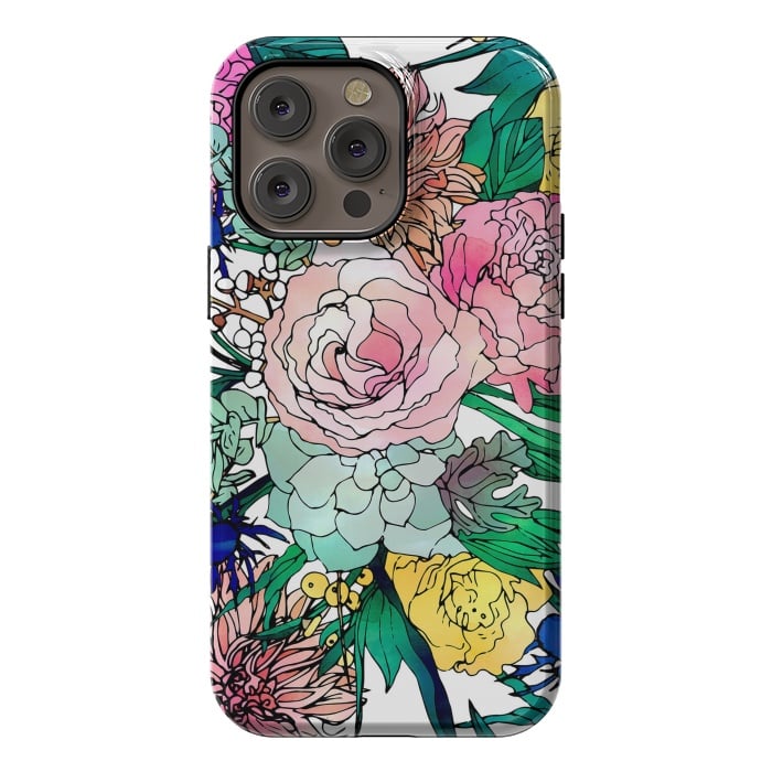 iPhone 14 Pro max StrongFit Stylish Colorful Watercolor Floral Pattern by InovArts